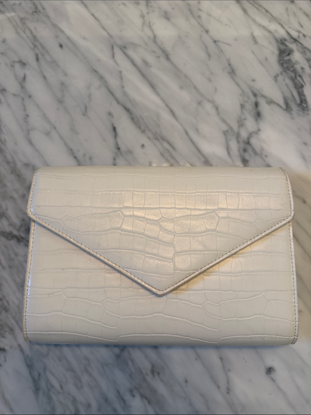 Zara White Croc-Embossed Envelope Clutch